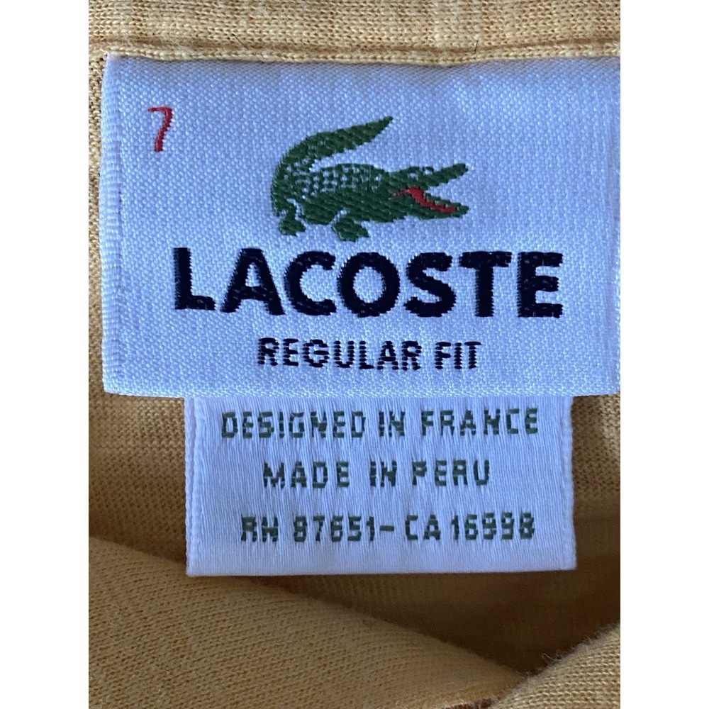 VTG 90' Lacoste Regular Fit Polo Shirt Men's 7 XXL Golden Yellow Peru - Picture 4 of 5